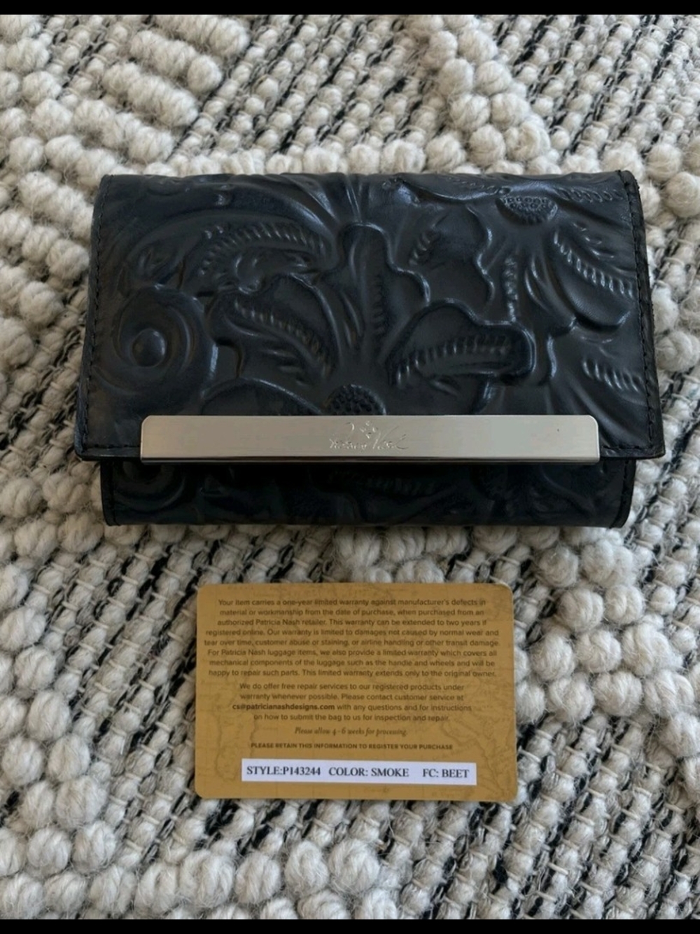 Patricia Nash CAMETTI wallet In Smoke, Embossed Leather Wallet